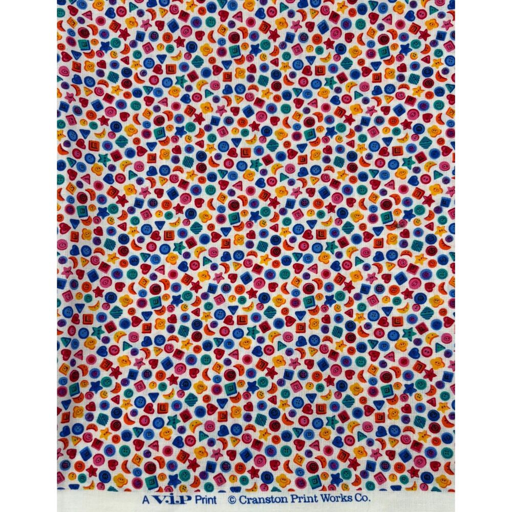 Vintage Cranston Colorful Buttons Sewing Cotton Fabric 36"L x 43"W 1 Yard
